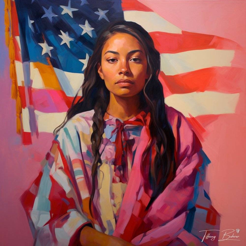 “She Stands for Both" - Signed Archival Giclee Painting Canvas by Tiffany Bohrer